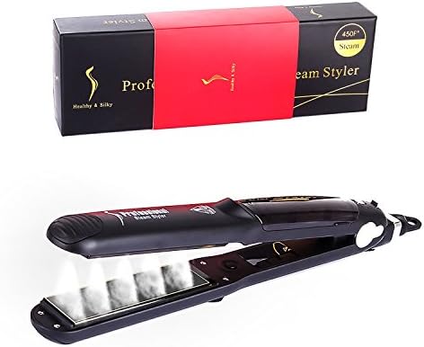 Steam Hair Straightener, Professional Steam Flat Iron with Adjustable Temperature for All Types of Hair, Salon Ceramic Tourmaline Flat Iron, 5 Modes For Dry &amp; Wet Hair - Black