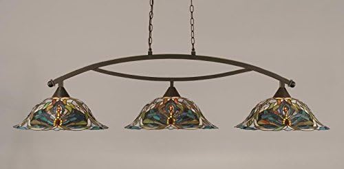 Toltec Bow 3 Light Bar in Dark Granite with 19" Kaleidoscope Tiffany Glass