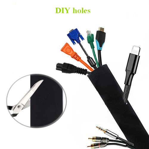 Cable Management Sleeve, Wolmund Cord Organizer System with Zipper for TV, Computer, Office, Home Entertainment, 19.5 inch Wire Wrap Flexible Cover, Reversible Black & White, 4 Pack - Thumbnail 3