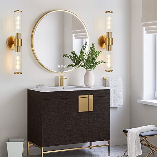 Deyidn Lámpara de pared dorada, lámpara de espejo de maquillaje de baño de vidrio roscado, lámpara de pared moderna de 19,84 pulgadas