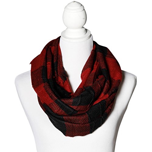 Red & Black Buffalo Check Infinity Scarf Funky Monkey Fashion Warm Cozy Scarves