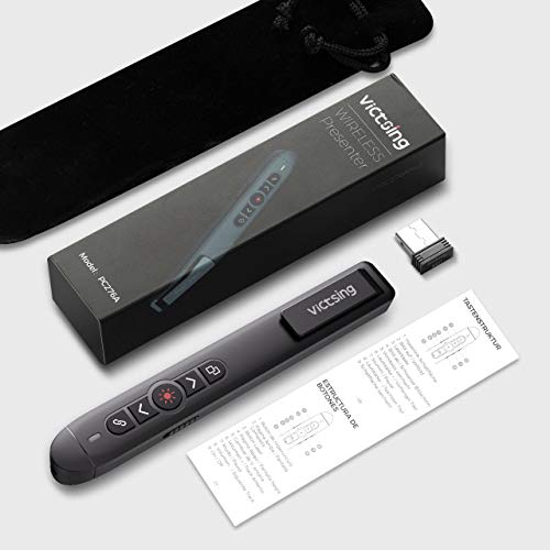 VicTsing (Upgraded Version) Presentation Clicker with Laser Pointer, 2.4GHz Wireless Clicker, Switch Windows/Hyperlink/Volume Control/Video Pause, Red Laser Pen for Google Slides, PowerPoint, Prezi