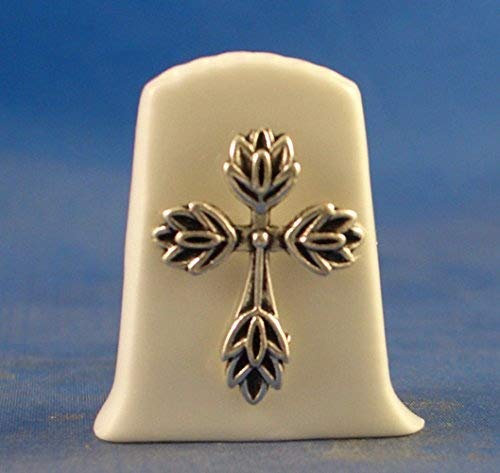 Porcelain China Collectable Thimble -- Antique Silver Cross with Free Gift Box