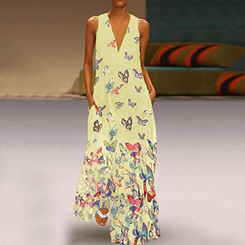 YKARITIANNA Women Casual Casual Print Dress Sleeveless Loose Party Long Dress Yellow