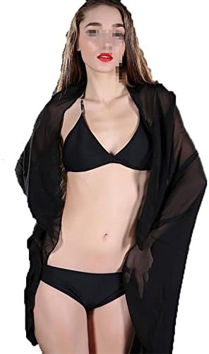 HXQ Lady Chiffon Beach Towel Solid Candy Color Chiffon Beach Towel 2 Pieces , black , 100140cm