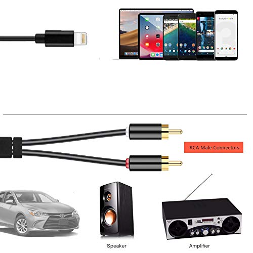 2 RCA Car Audio Aux in Cable, Stereo Y Splitter Adapter Compatible with i-Phone i-Pod i-Pad 8p Lighting Port for Toyota Honda Infiniti Ford Audi Jeep Dodge Mazda Nissan KIA, 2M - Thumbnail 6