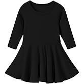 GSVIBK Toddler Girls Cotton Dress Long Sleeve Baby Girl Ruffle Ribbed Knit Sweater Dresses Fall Swing Skirt