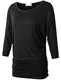 Lanmo Womens Dolman Sleeves Drape Tops Solid Side Shirring Jersey Tee