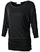 Lanmo Womens Dolman Sleeves Drape Tops Solid Side Shirring Jersey Tee