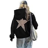 heyheyshine Star Graphic Hoodies Oversized Y2k Leopard Print Hooded Sweatshirt Cheetah Hoodie Streetwear Unisex Pullover Tops