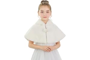 BXT Flower Girl Shawl Wrap, Kids Soft Ivory Faux Fur Princess Shoulder Cape for Wedding
