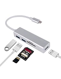 mekuula adaptador de USB Type C 5 in1 Hub de aluminio 3 USB 3.0 y SD Micro Lector de tarjeta MacBook Pro Chromebook Pixel y más USB C dispositivos habilitados