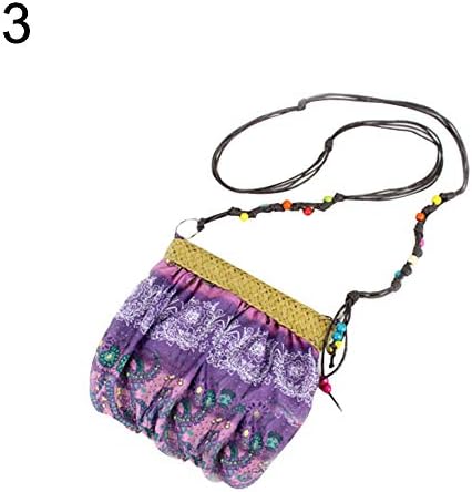 Pouch for Women, Women Bohemian Dress Crossbody Printed Zipper Beach Pouch Purse Shoulder Bag - Purple