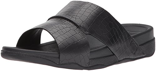 FitFlop Men s Bando Leather Croc Slide Sandal, Black, 13 M US