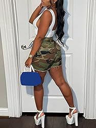 Famnbro Women's Camo Shorts Bandage Ripped