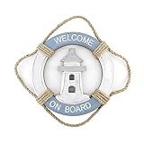 Wooden Nautical Life Ring Wall and Door Hanging Ornament Plaque,Welcome On Board,11.6"x8" Welcome Sign (Lighthouse)