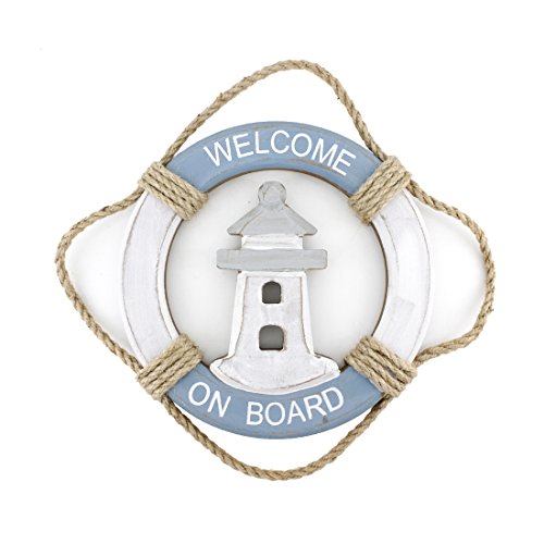 Wooden Nautical Life Ring Wall and Door Hanging Ornament Plaque,Welcome On Board,11.6"x8" Welcome Sign (Lighthouse)