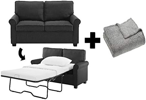 Mainstay Sofa Sleeper with Memory Foam Mattress in Black Plus Twin Blanket - Bundle Set