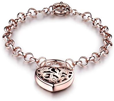 GULICX Jewelry Flower Lock Flower Lock Hollow Heart 7.5" Chain Charm Bracelet for Women Girl