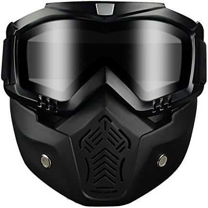 BicycleStore Cycling Goggle Mask Outdoor Snowmobile Snow Goggles With Detachable Face Sheild Airsofe Safty Goggle Mask UV Protective Snowboard Glasses with Dustproof Mask Black (Black)