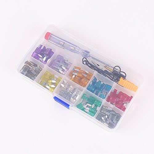 100Pcs 2A 3A 5A 7.5A 10A 15A 20A 25A 30A 35A car auto motorcycle Blade Fuse Kit with Electroprobe Slotted Screwdriver Fuse Dimensions:16mm x 4mm x 11mm
