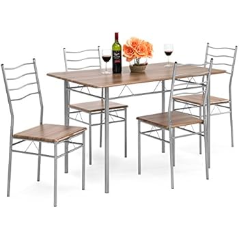 Best Choice Products 5-Piece 4-Foot Modern Wooden Kitchen Table Dining Set w/Metal Legs, 4 Chairs, Brown/Silver