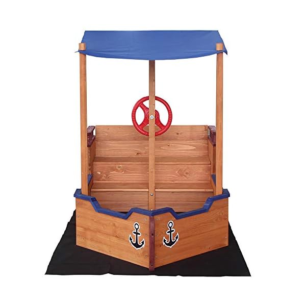 HOME DELUXE - Sandkasten MATSCHEKISTE - Segelschiff inkl. Bodenplane und Dach - Maße: 160 x 78 x 103 cm - inkl. Montagematerial | Holzsandkasten Piratenboot Sandbox – Bild 3