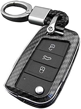 NOWAYTOSTART Car Key Card Holder Protector Car Key Cover Case For jeep dodge chrysler carbon fiber key chain accessory cover case ring for 2018-2019 VW Polo MK6 Golf/Golf R MK7 Tiguan