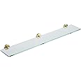 JQK Bathroom Glass Shelf Gold, Tempered Glass Shower Storage 30 by 5 inches, 304 Stainless Steel Brushed Gold Wall Mount, TGS101L30-BG
