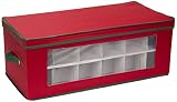 Household Essentials 551RED Large Christmas Tree Ornament Storage Box -Stores Up to 36 Xmas Ornaments - Red Bin with Green Trim