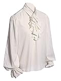 Pxmoda Men's Halloween Costumes Ruffled Gothic Steampunk Victorian Pirate Cosplay Shirts (L,White)