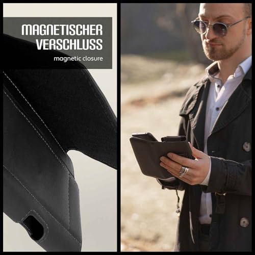moex Cómoda bolsa horizontal con clip para cinturón compatible con LG G Flex 2 | Uso universal con trabilla para cinturón y cierre magnético, color negro