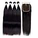 FQ Peruvian Straight Human Hair 4 Bundles with Closure(24 26 28 30+20) Middle Part 10A Unprocessed Virgin Human Hair Bundles with Lace Closure Straight Hair Weave Bundles with Closure 5 Bundle Deals