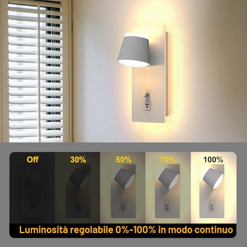 Sytmhoe 2 Pieces Wall Lamps Design White Interior with Built-in Switch USB Type C, Dimmable 3000 K 16 W Wall Lights for Bedroom, LED Wall Light for Living Room, Apartment