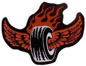 Vulture Kulture - Smokin' Hot Flamin' Tire Biker Patch - 4" x 3" - Embroidered Patch