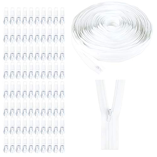 White 3 Nylon Coil Zippers with 80 Replacement Sliders for Sewing (50