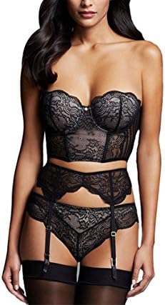 Women Push Up Bras Set Lace Lingerie Bra Garter Belt and Panties Set 3 Pieces