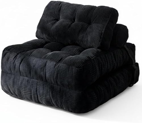 CTOBY Folding Sofa Bed, Convertible Sleeper Chair with Pillow Foldable Mattress with Back Support, Portable Fold Out Chair Bed Comfy Floor Sofa Lounge for Living Room Bedroom, Black, Single