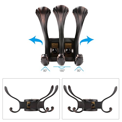 Coat Hooks, TINGOX Wall Mounted Heavy Duty Metal Rotary Towel Robe Rack/Hanger, 45 lbs Weight Capacity with 6 Swing Utility Hooks, Best Decorative for Entryway Cubicle Bathroom, ORB (Similar to Black) - Thumbnail 4