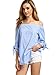 SheIn Women's Striped Off The Shoulder Tie Cuff Blouse - Blue Medium