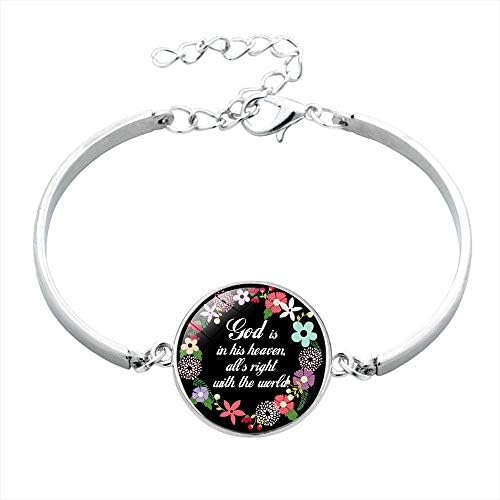 Tuoke Fashion Bible Verse Bracelet Christian Brave Scripture Inspirational Adjustable Bangle Bracelet Handmade Glass Silver Plated Jewelry for Women Faith Gifts