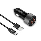 Moto Z2 Force/Z2 Play Car Charger - iRAG 36W Qualcomm Quick Charge 3.0 Two-Port USB Adapter with 6 ft USB Type C to A Charging Cable Cord