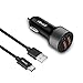 Moto Z2 Force/Z2 Play Car Charger - iRAG 36W Qualcomm Quick Charge 3.0 Two-Port USB Adapter with 6 ft USB Type C to A Charging Cable Cord