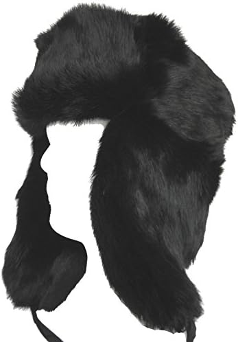 Klondike Sterling Russian Rabbit Fur Trooper Hat Ear Flaps Black Trapper