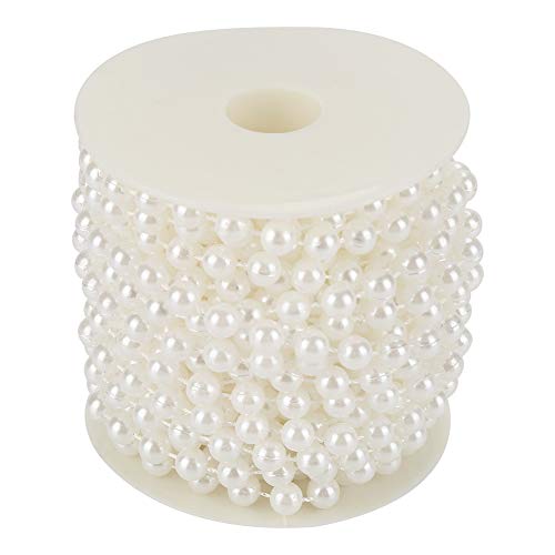 Wal front 10m/roll 8mm Cotton Line Artificial Pearl Beads String Chain Garland Flowers Wedding Decoration DIY Craft Pearl String(White)