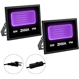 ZHMA 30W UV LED Black Lights for Party, IP66 Waterproof Blacklight Outdoor for Glow in The Dark, Body Paint, Neon Glow, Black Light Stage Lighting, Fluorescent (2 Pack)