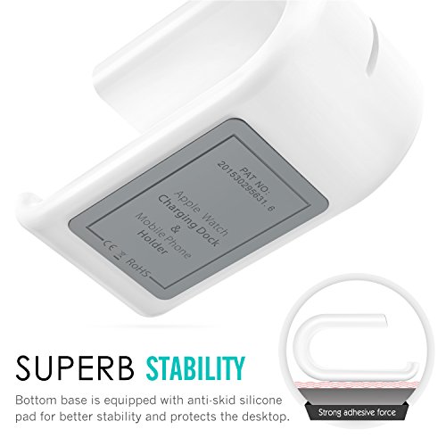 MoKo Apple Watch stand/Phone stand, Acrylic Horizontal Charging Station Dock Desk Cradle Holder for Apple Watch Series 3 2017/Series 2[38mm & 42mm], iPhone X/8/8 Plus/7/7 Plus, Galaxy Note 8, WHITE - Thumbnail 3