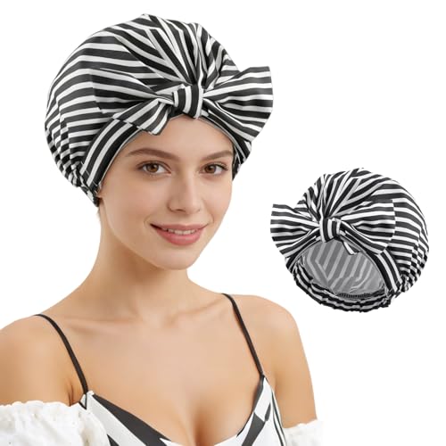 HAGOT Women's Shower Cap, Reusable Waterproof Durable Cap for Curly and Long Short Hair, Elastic Shower Cap for Salon, Home, Hotel, Kitchen, Spa, Travel