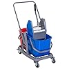 HOMCOM schoonmaakwagen reinigingswagen dweilwagen met 2 emmers systeemwagen met 4 licht lopende wielen metaal + PP blauw…