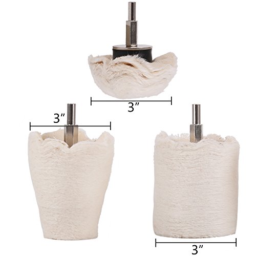 SCOTTCHEN Buffing Polishing Wheels 3 Inch Larger Size for Drill Polishing Buffing Cone/Column/Ball Grinding Head with 1/4" Handle for Polishing Mag Rims,Aluminum,Chrome,Motorcycle Parts,Stainless 3Pc